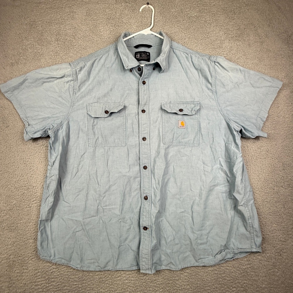 Carhartt Mens‎ 3XL Light Blue Chambray Short Sleeve Work Shirt Loose Fit